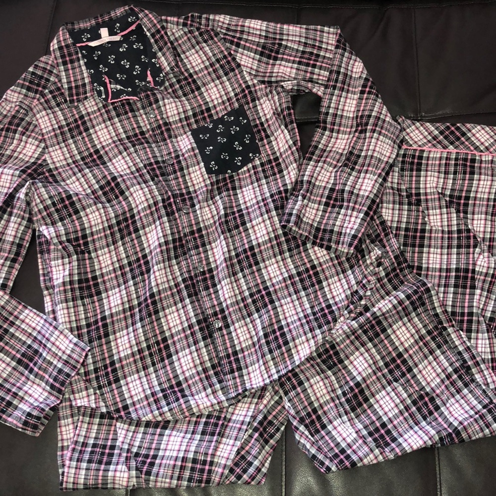 Victoria’s Secret pink plaid flannel pajama set S